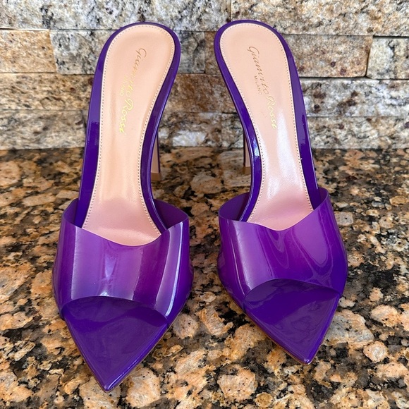 Gianvito Rossi Glass & Vernice Mules in Purple - Picture 5 of 8